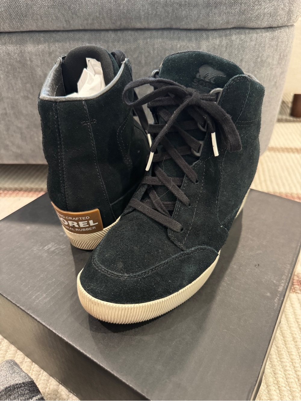 Sorel Out N About Wedge Sneaker Boot – Black/Sea Salt – sz 8 w/ Box